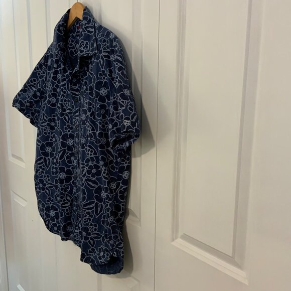 Tommy Hilfiger Blue Hawaiian Floral Print Short Sleeve Button Front Shirt XL - Picture 5 of 10